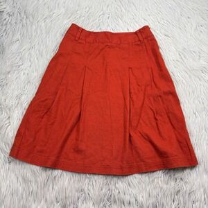 Banana Republic Women's 0 Orange Pleated A-line Skirt Linen Preppy Gilmore Girls